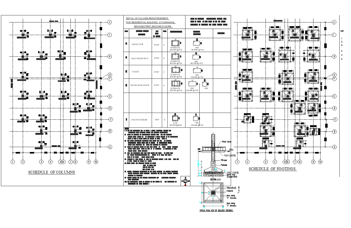 Foundation working plan detail dwg file