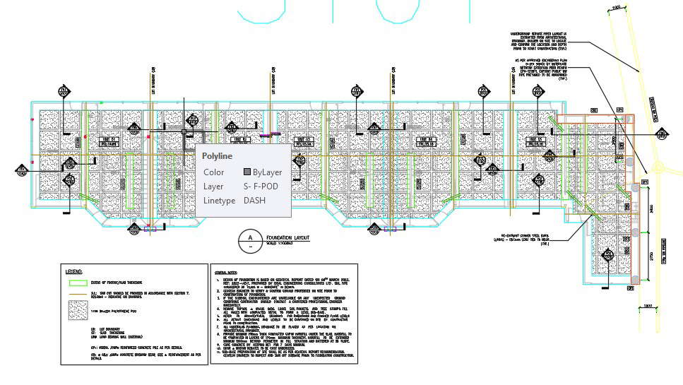 Foundation layout plan of the row house design in AutoCAD 2D drawing, CAD file, dwg file
