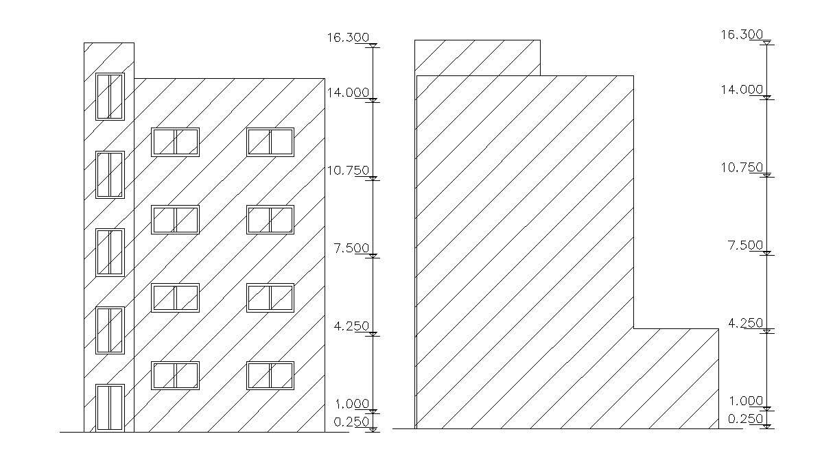 Four Story Apartment Building Elevation CAD Drawing Free 