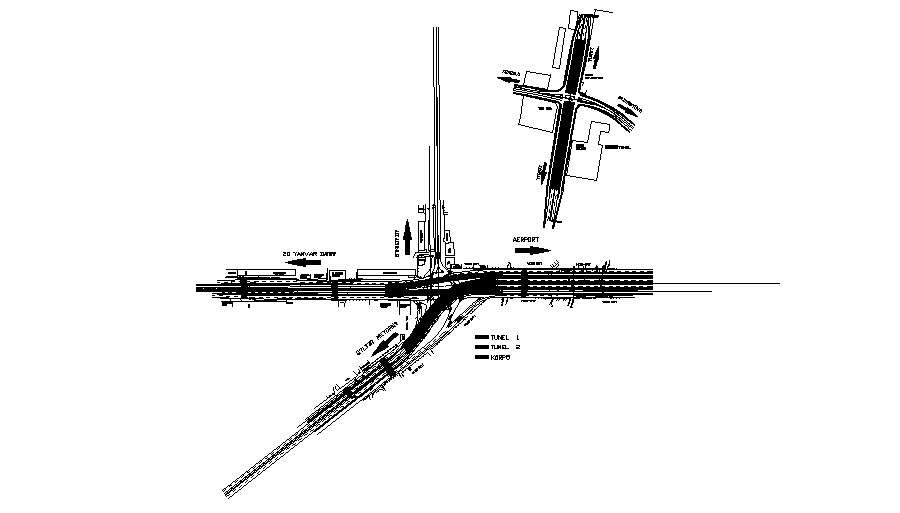Four lane circle and road constructive plan details dwg file