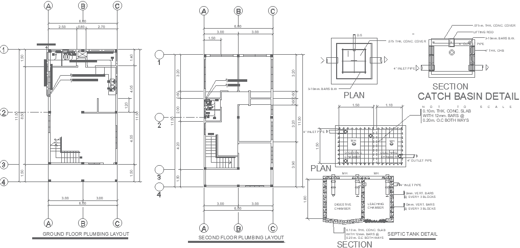 Four BHK house plumbing plan with all details AutoCAD DWG drawing.