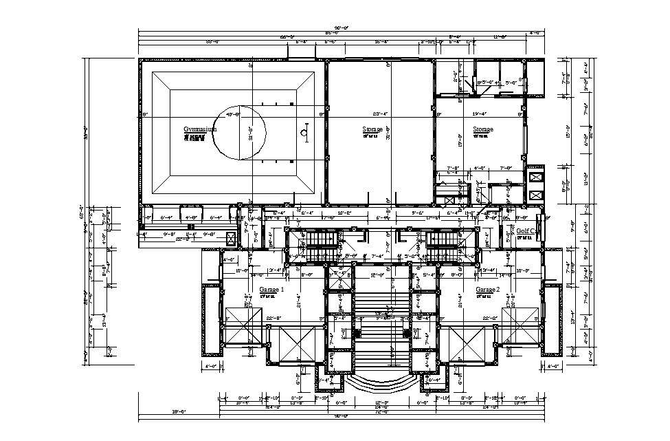 Framing plan and layout plan details of commercial complex dwg file