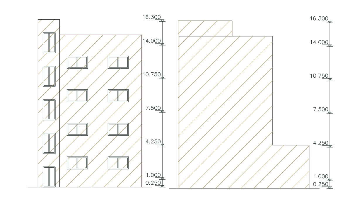 Free Apartment Building Elevation With AutoCAD Hatching Design
