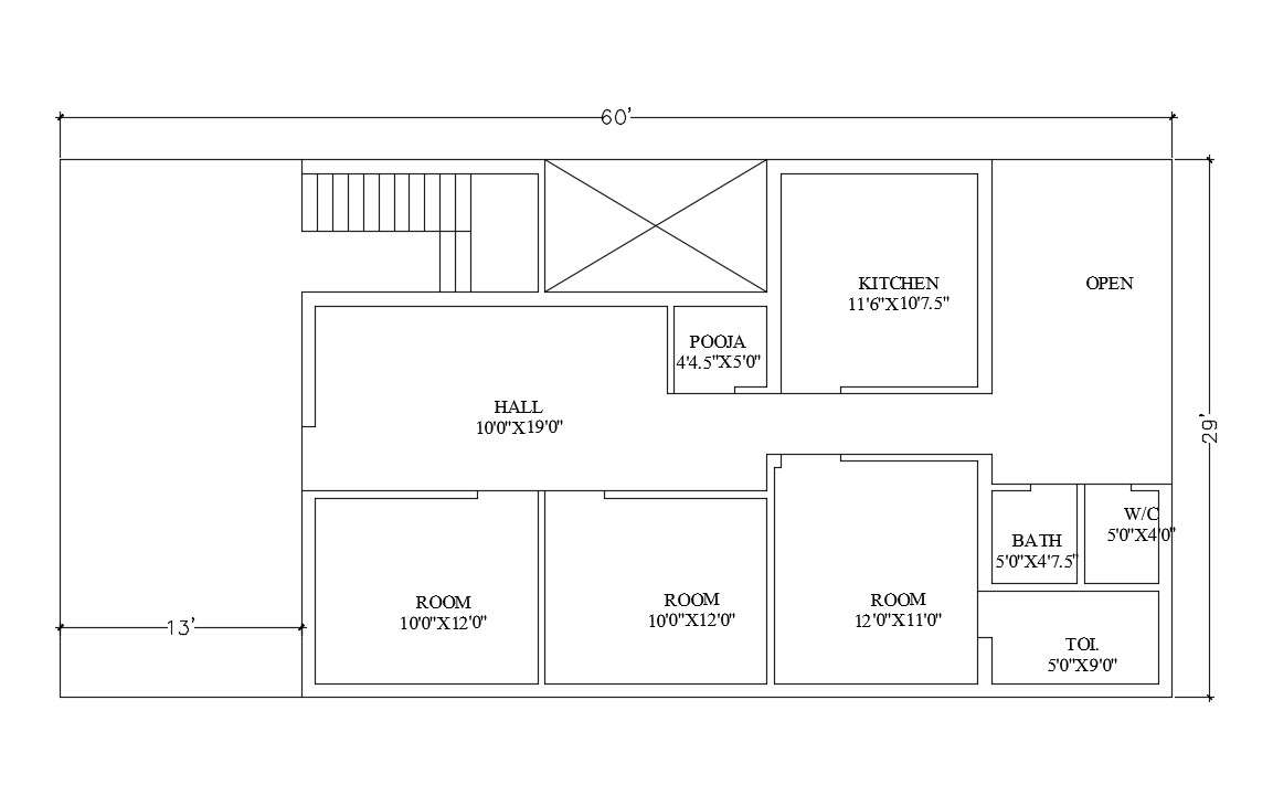 Free AutoCAD Line House Plan Drawing DWG File