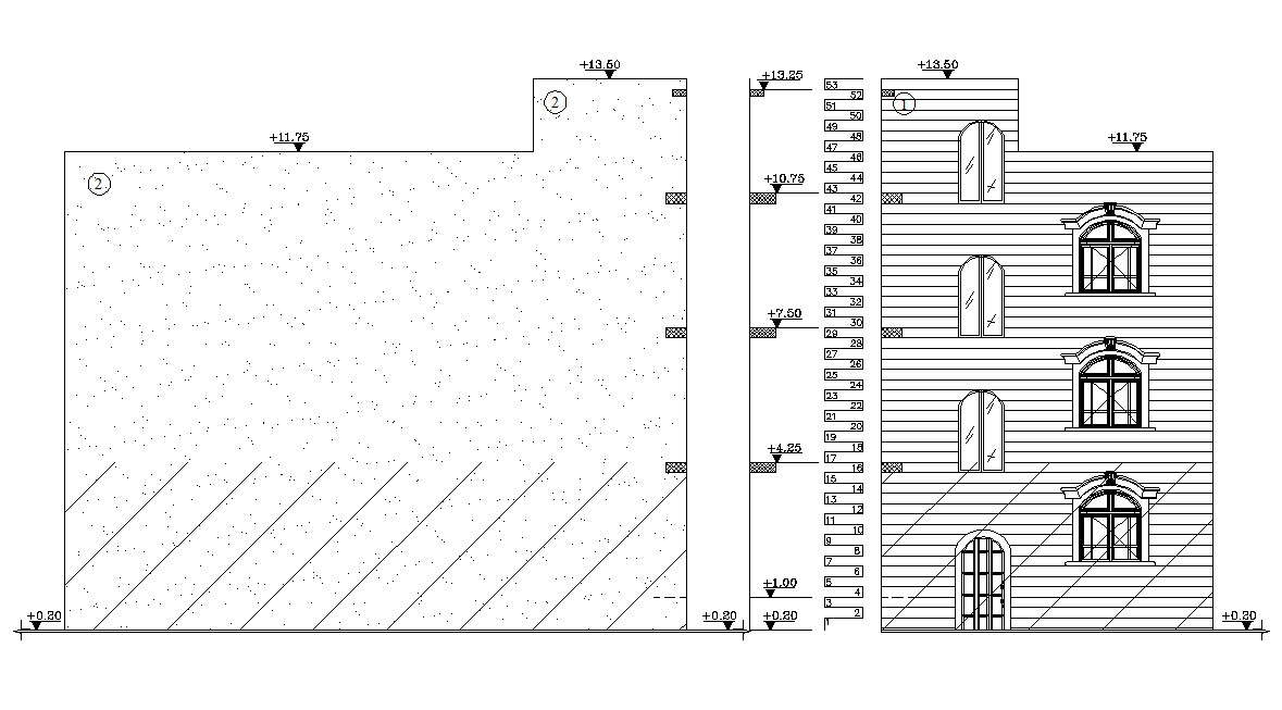 Front Elevation Design Of House Building CAD drawing