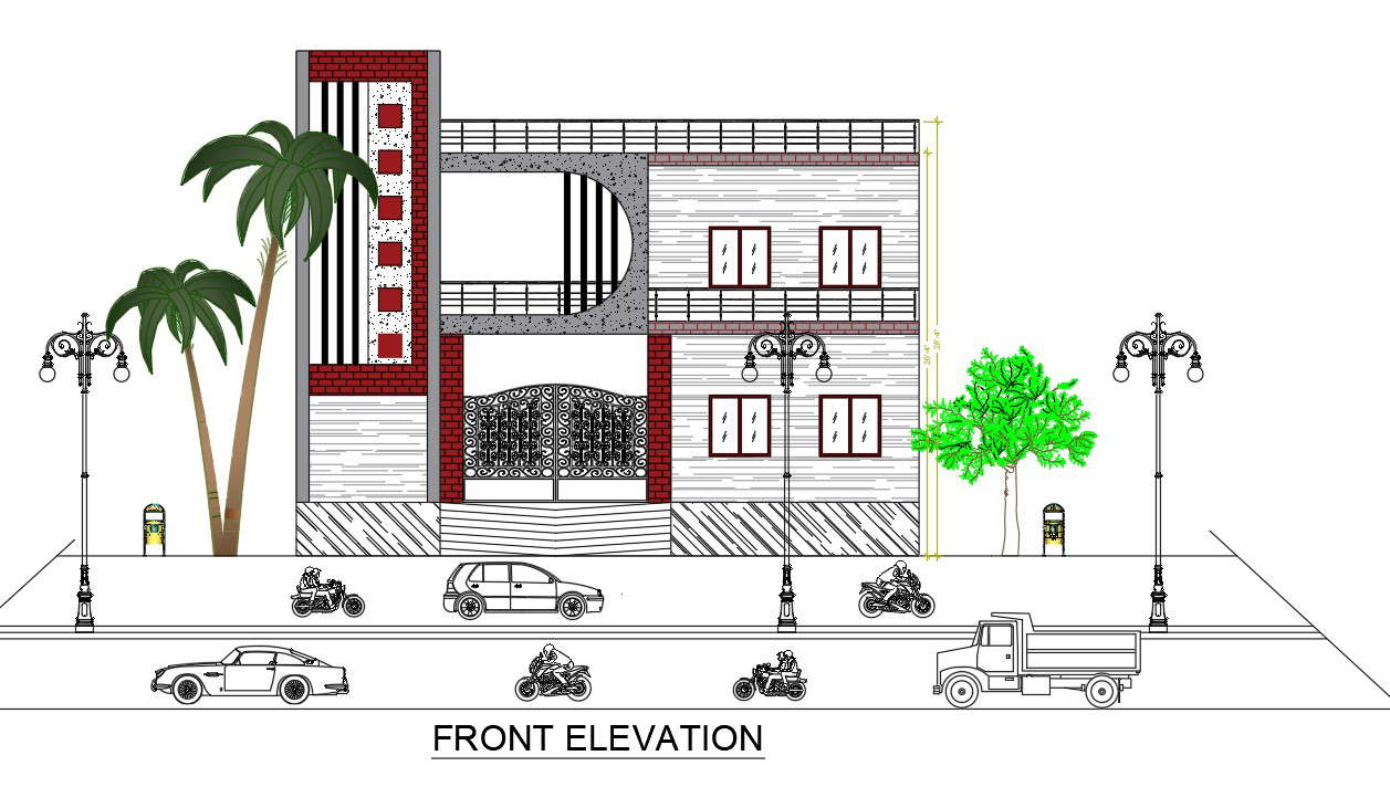 Front Elevation House Building Drawing DWG File