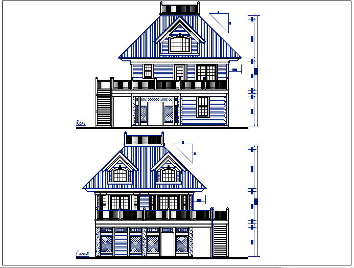 Front and rear elevation details with dimension details dwg files