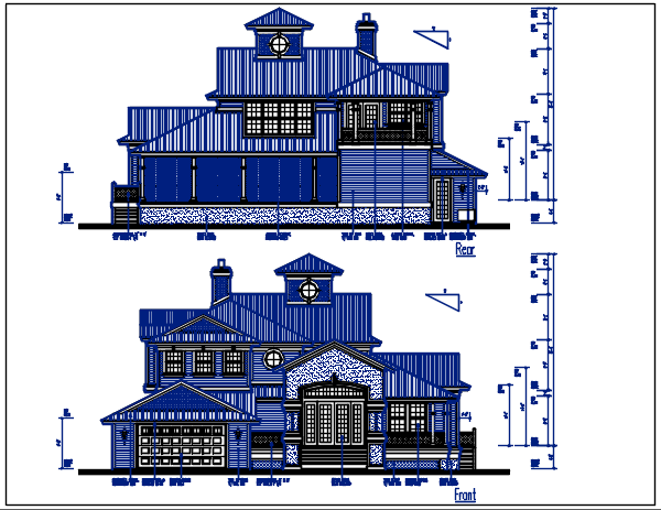 Front and rear elevation details with dimension details dwg files