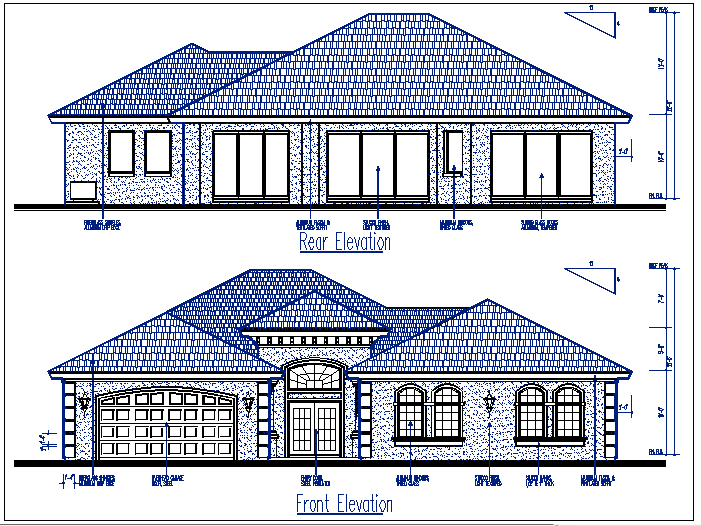 Front and rear plan elevation details dwg file
