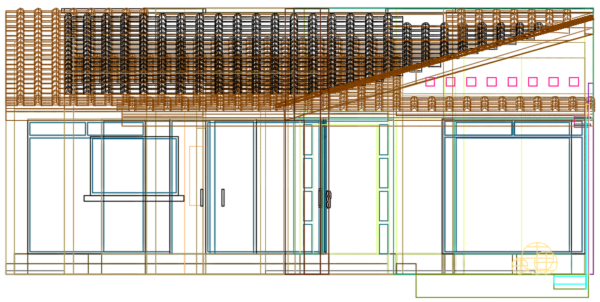Front elevation 3 D house detail dwg file
