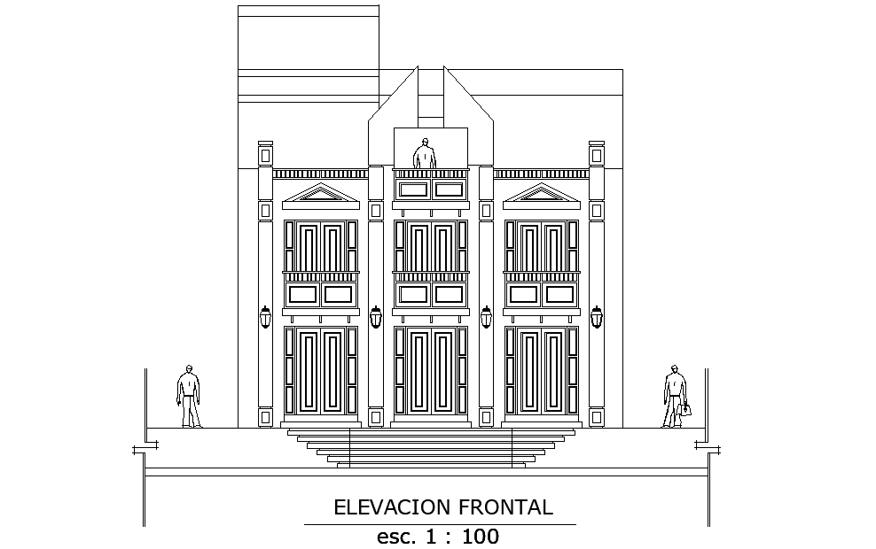 Front elevation building detail dwg file
