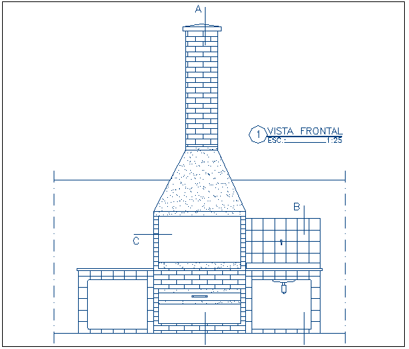 Front elevation of barbecue fire grill place dwg file