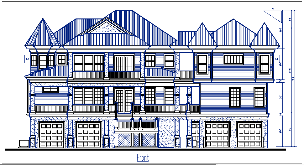 Front elevation with design details dwg files