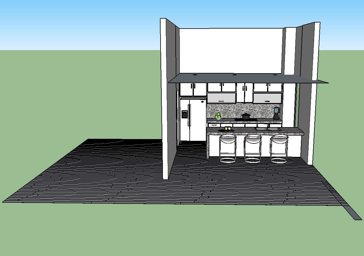 Front view kitchen 3d drawing with furniture layout skp file