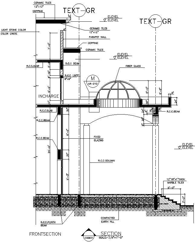 Front section of Foyer in Educational building in AutoCAD, dwg file.