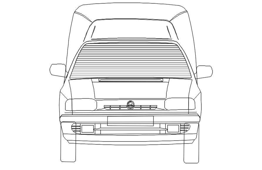 Front view of a mini van in AutoCAD, dwg file.