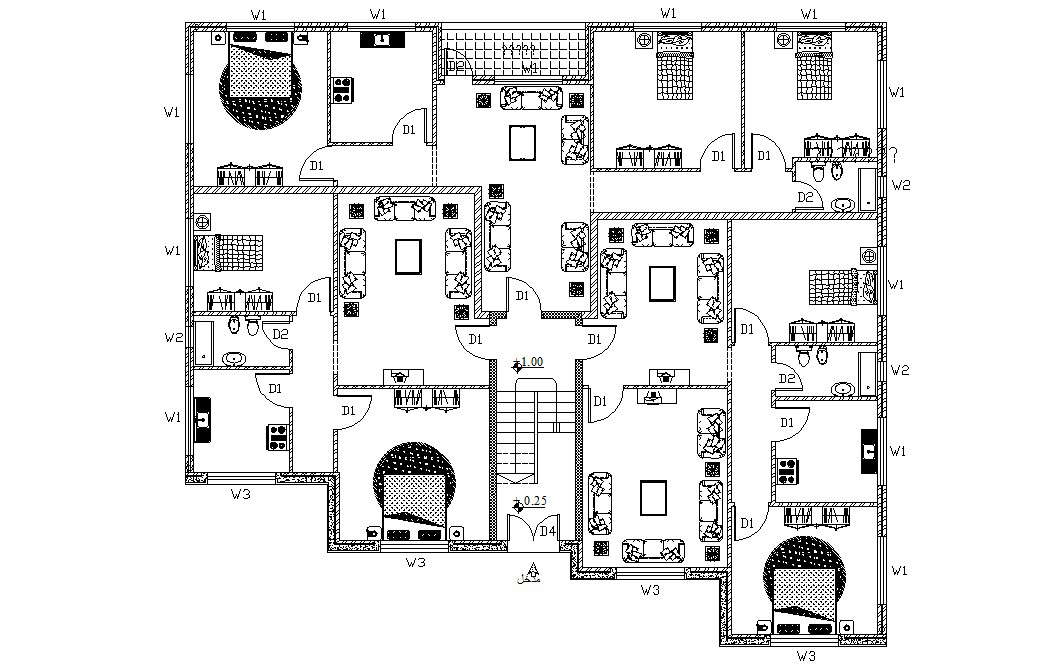 Fully Furnished Residential Flat Design Architectural Drawing 