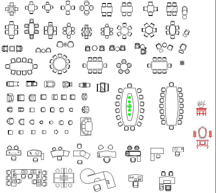 Furniture Table CAD Blocks for 2D Interior Design Plans