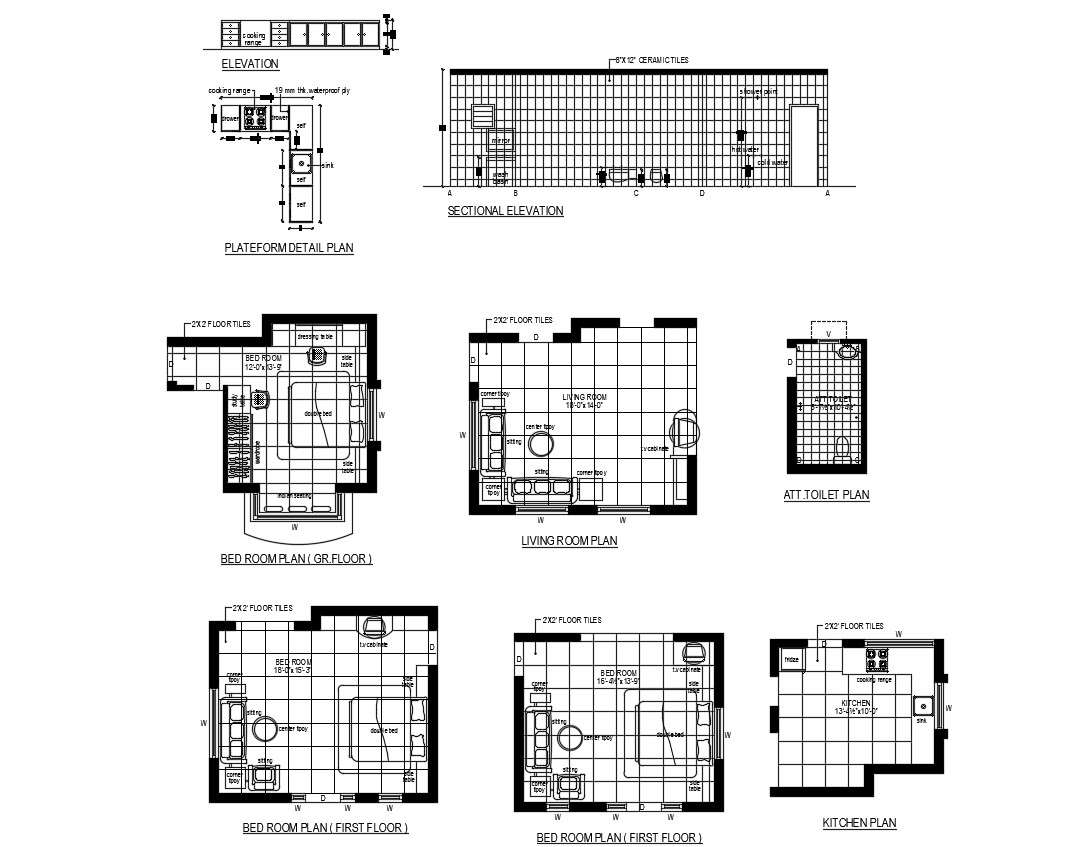 Furniture layout of bedroom and living room in dwg file