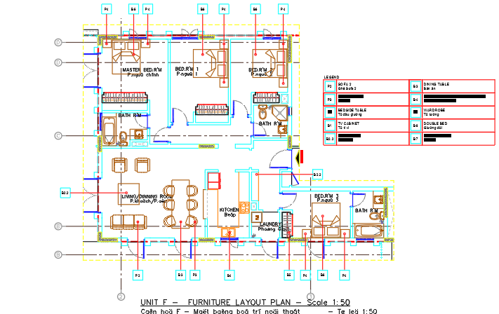 Furniture layout of unit F 