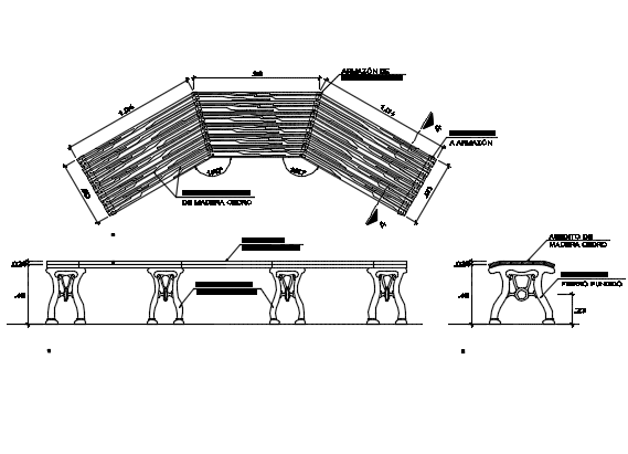 Furniture plan, elevation and section detail dwg file