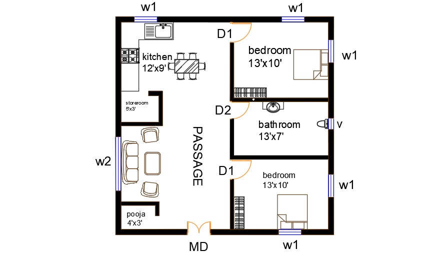 Furniture layout of 2bhk