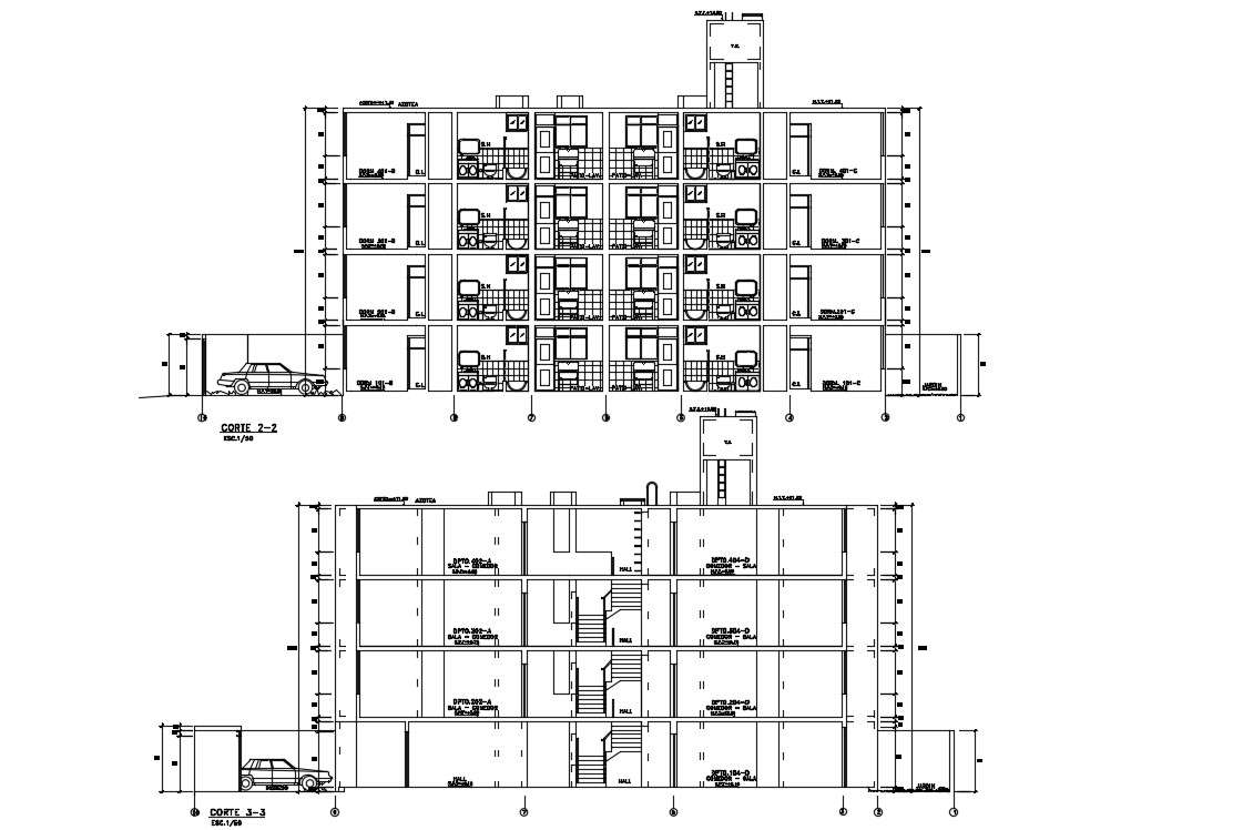 G+3 Apartment Section Design AUtoCAD Drawing 