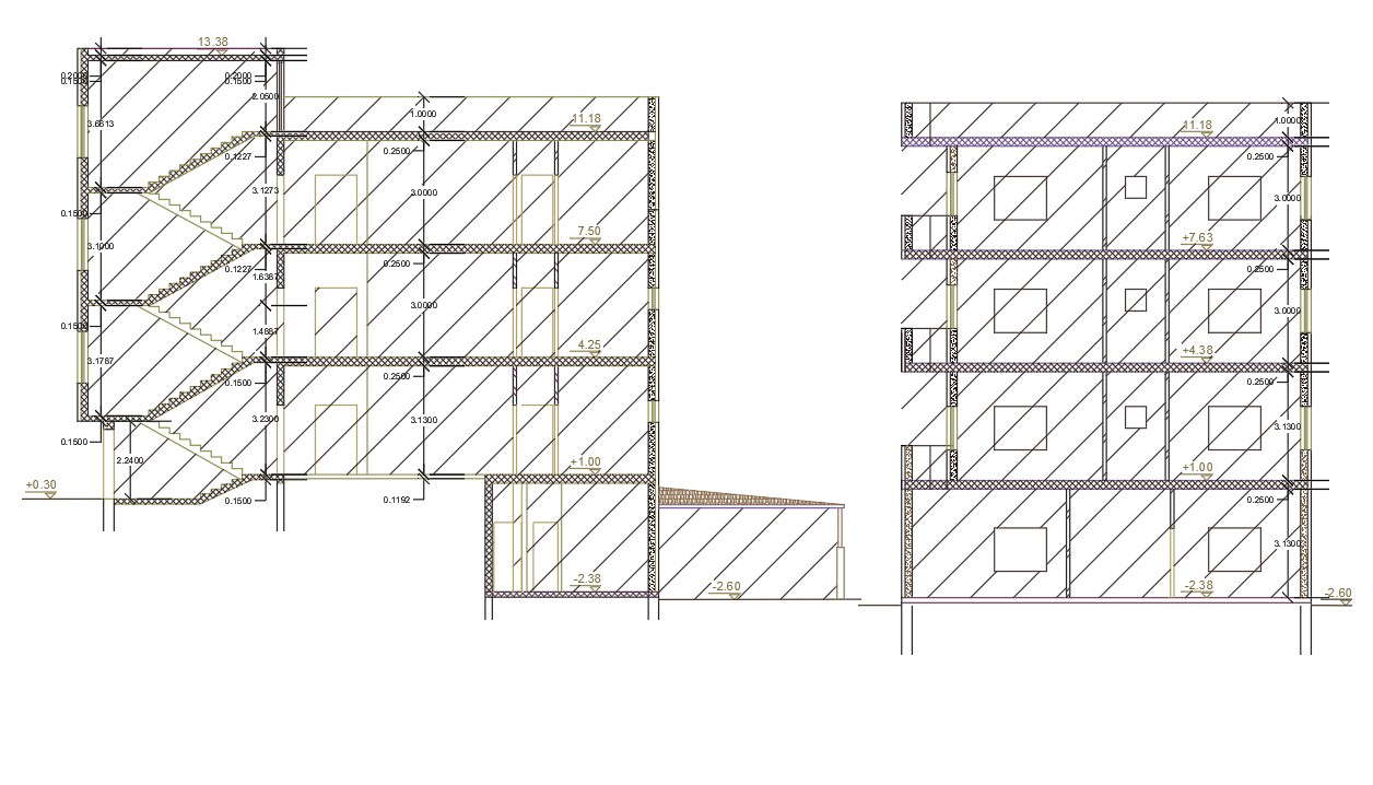 G + 3 Apartment Building Section Drawing