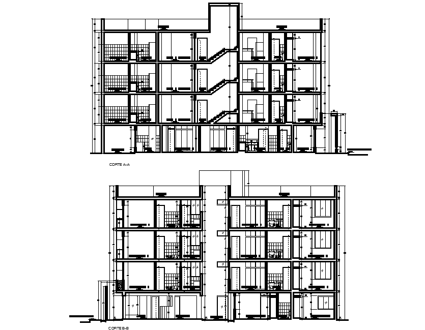 G+3 Storey Apartment Building Section Drawing DWG File