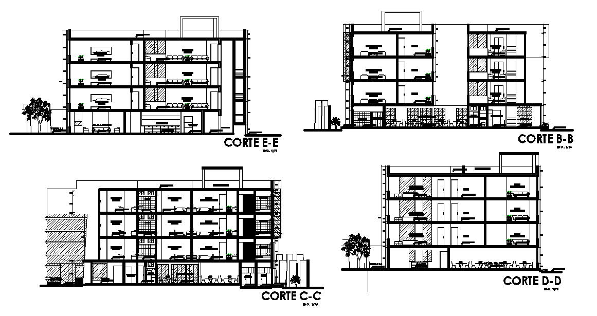 G+3 Storey Hotel Building Section CAD Drawing DWG File 