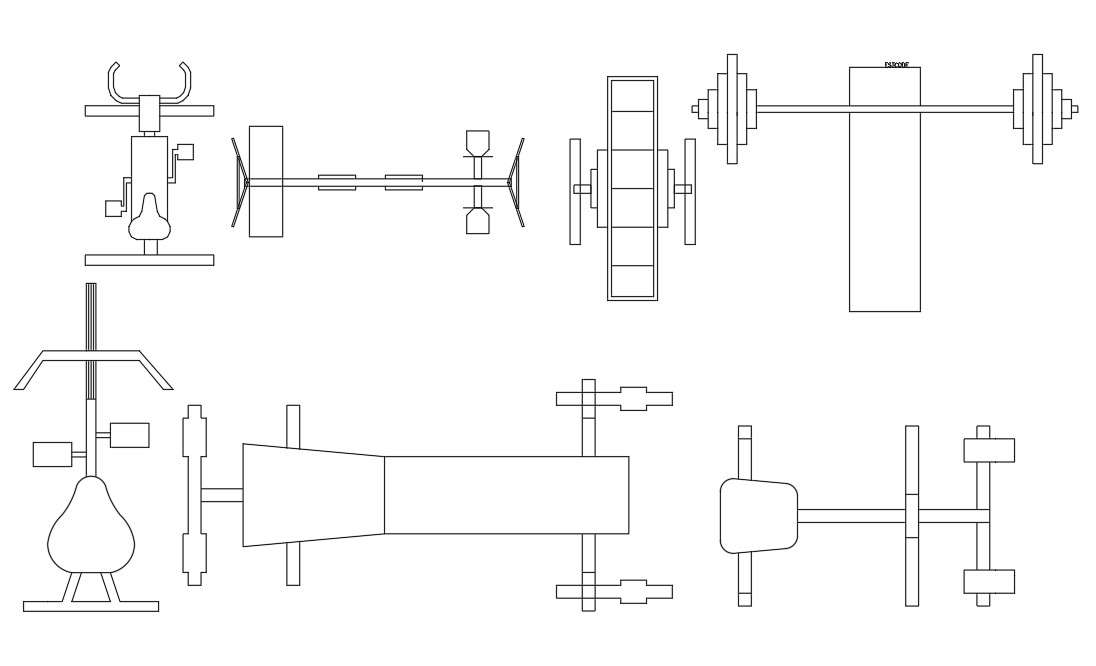 GYM Equipment AutoCAD Block Top View Drawing