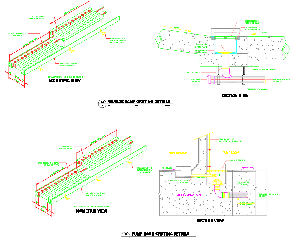 Garage Ramp and Pump Room Grating CAD DWG Details Drawings