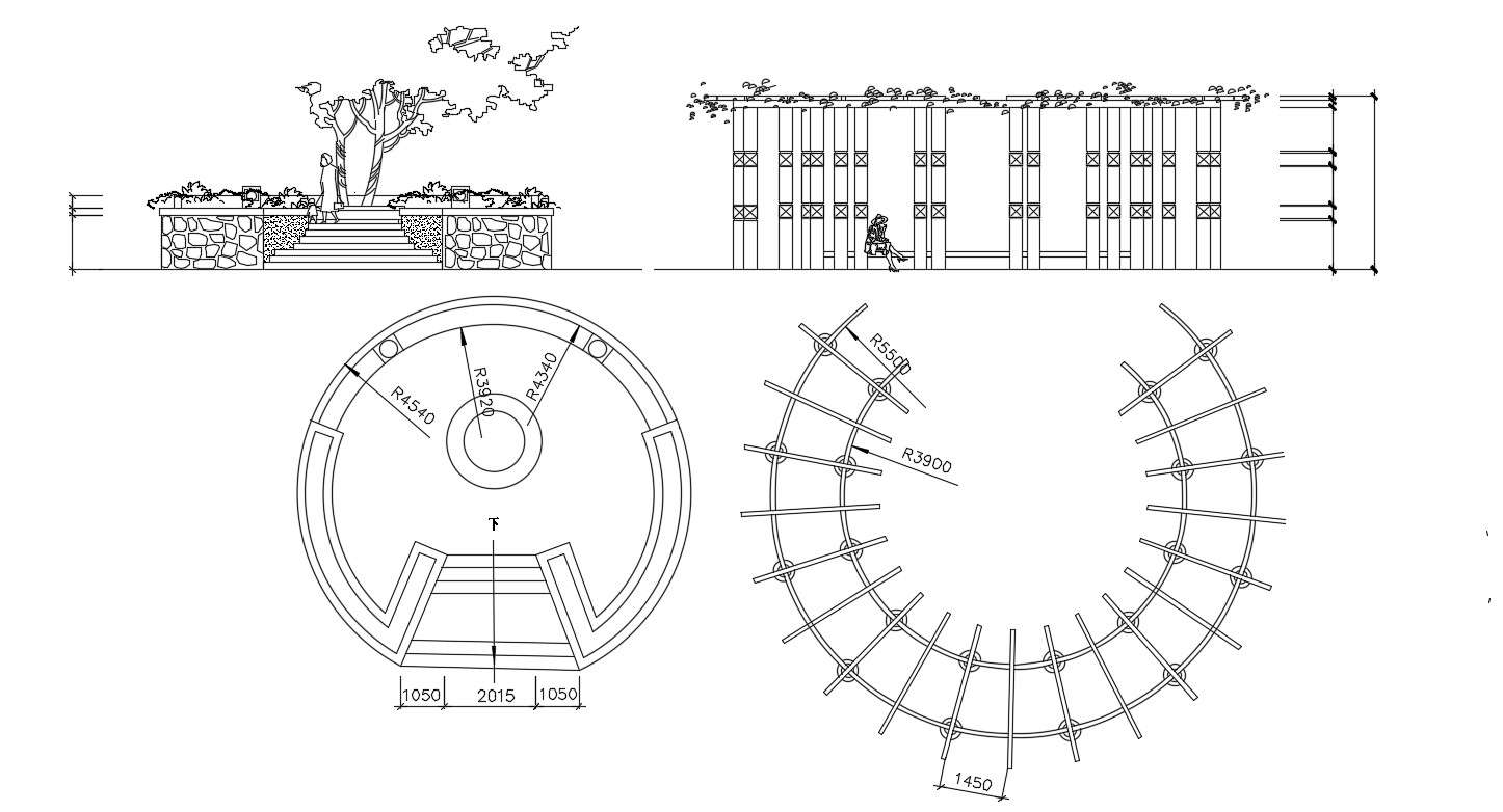 Garden Sitting Design Plan and Elevation CAD Drawing 