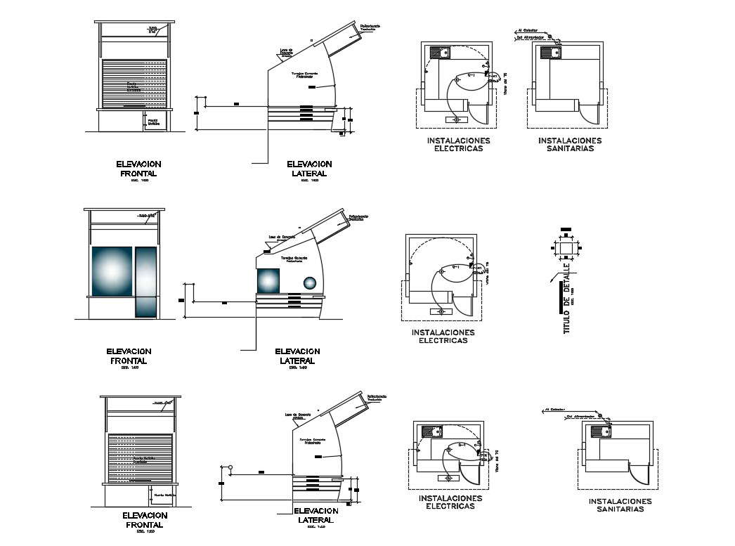 Garden kiosk elevation, section and auto-cad details dwg file