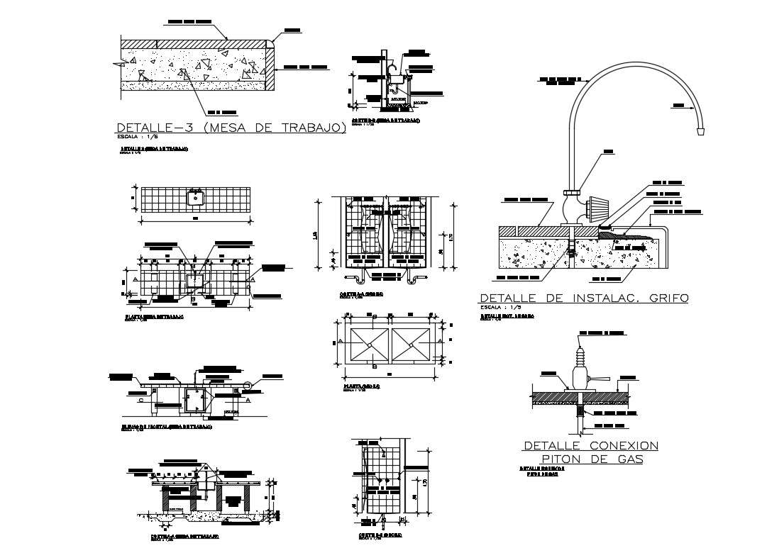 Gas installation and plumbing details dwg file