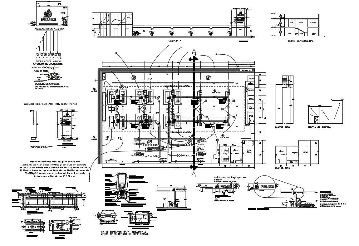 Gas station plant installation and structure details dwg file