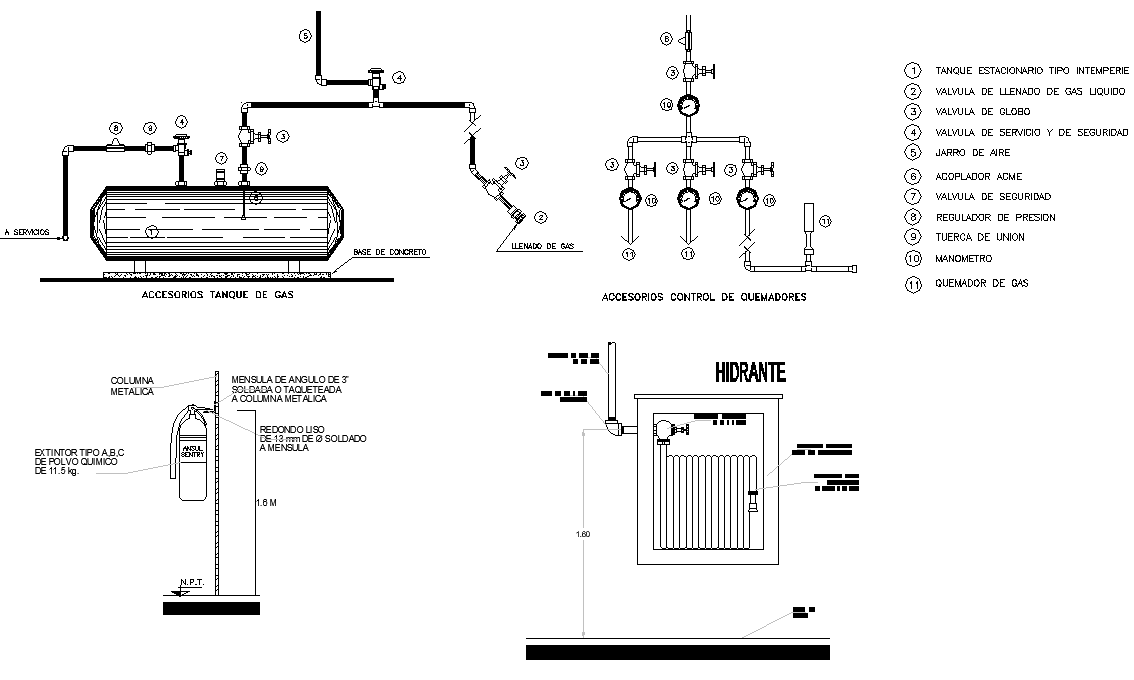 Gas tank accessories elevation detail dwg file