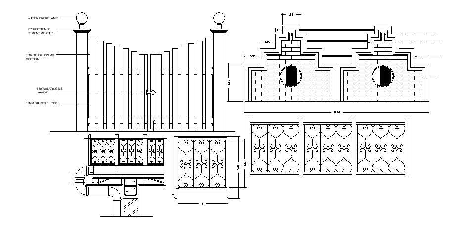 Gate design with detail dimension in autocad