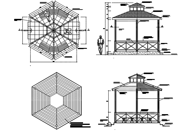 Gazebo plan and elevation detail dwg file