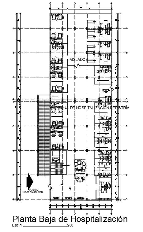 General hospital ground floor plan presented in this AutoCAD drawing file | Download 2d AutoCAD drawing file.