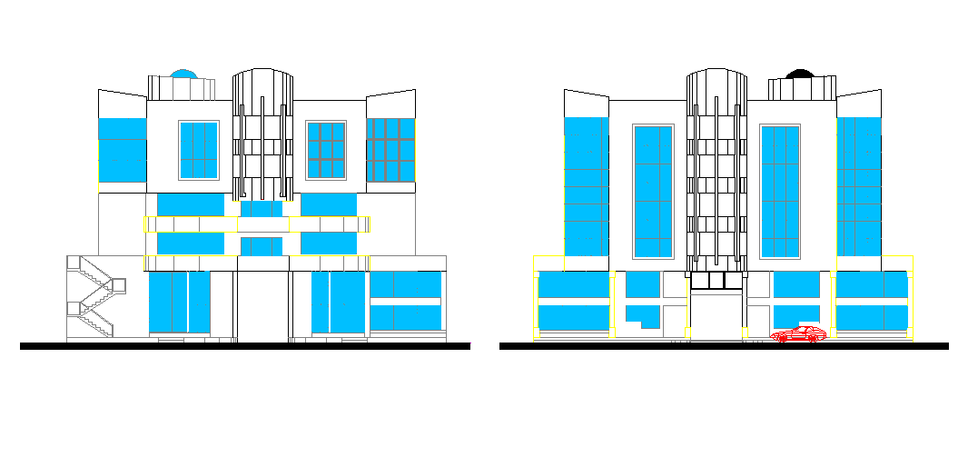 Glass detailing front elevation complex