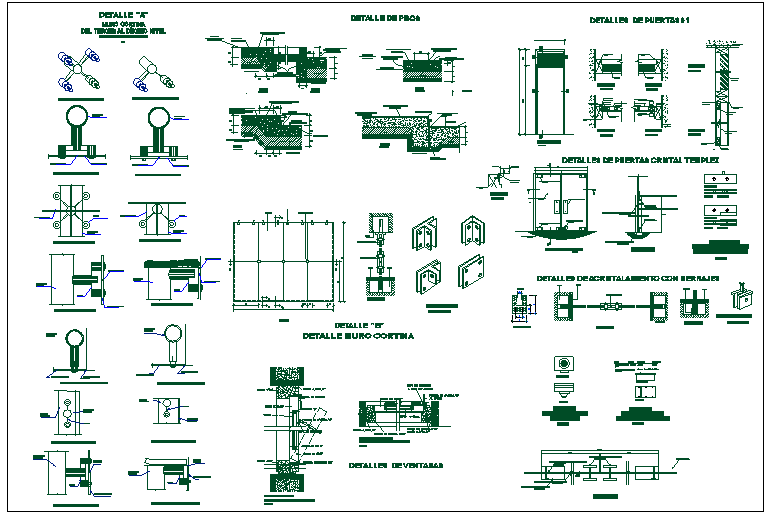 Glass mounting at wall equipment detail view dwg file