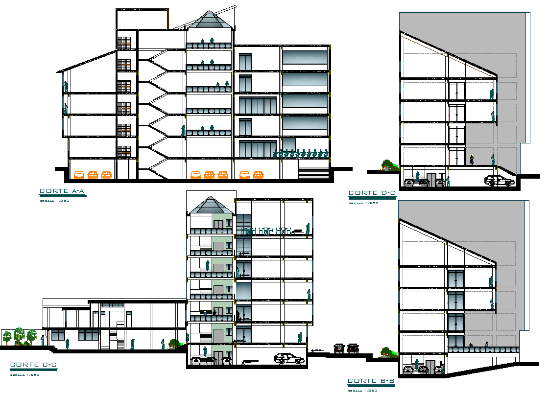 Government building elevation section view detail dwg file