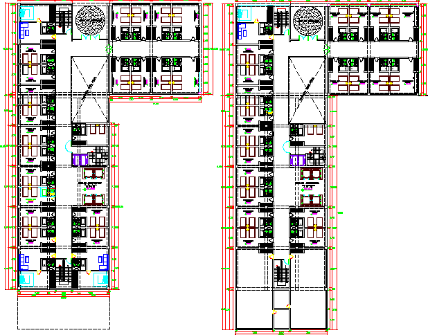 Ground and first floor layout plan details of five star hotel dwg file
