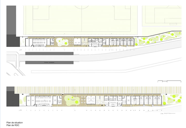 Ground and first floor layout plan details of shopping mall dwg file