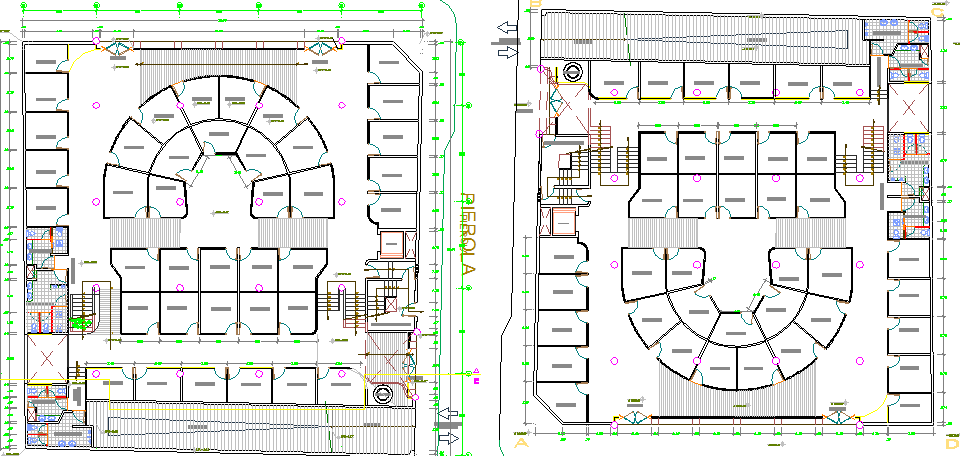 Ground and first floor layout plan details of shopping mall dwg file