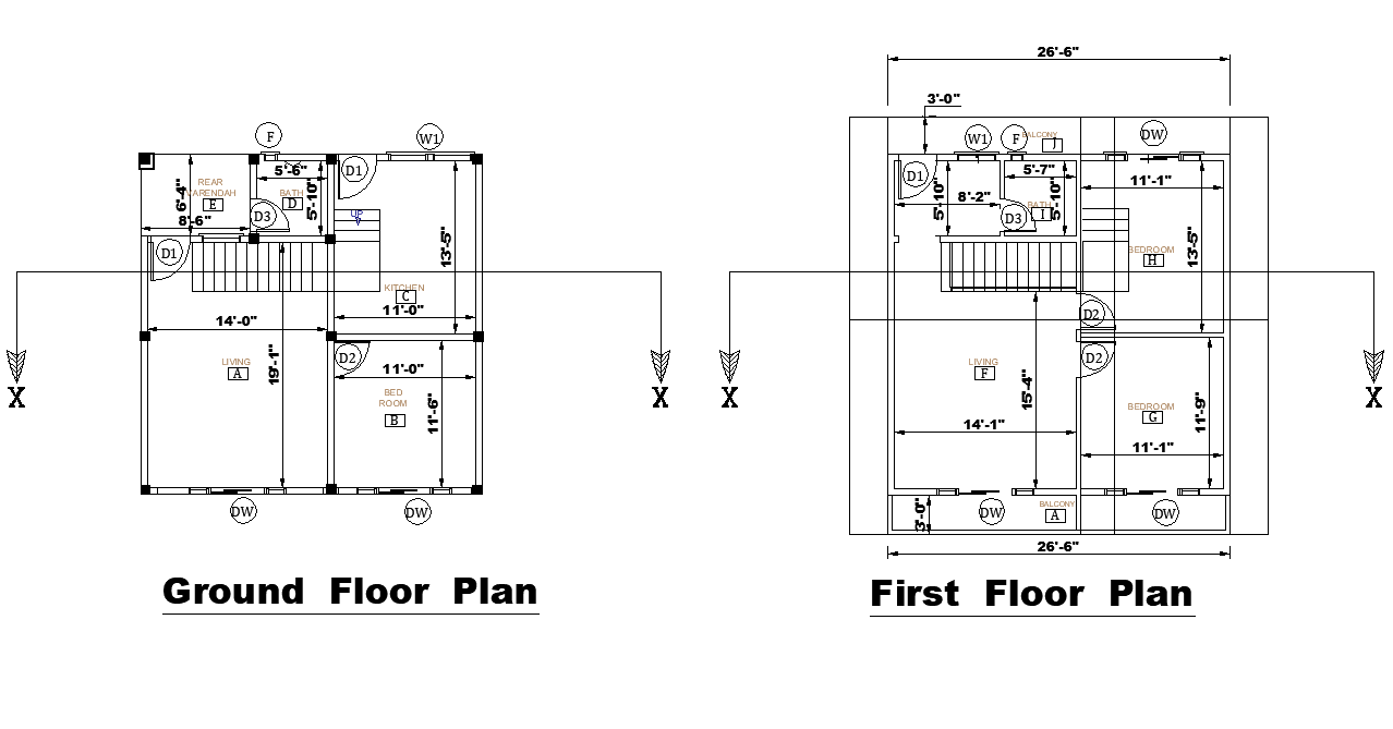 Ground floor and first floor house plan layout file