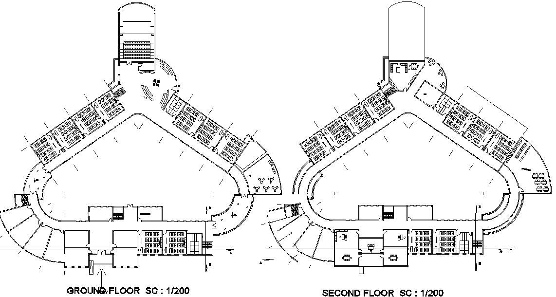 Ground floor and first floor plan detail dwg file