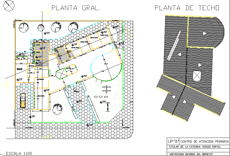 Ground floor and roof plan detail dwg file