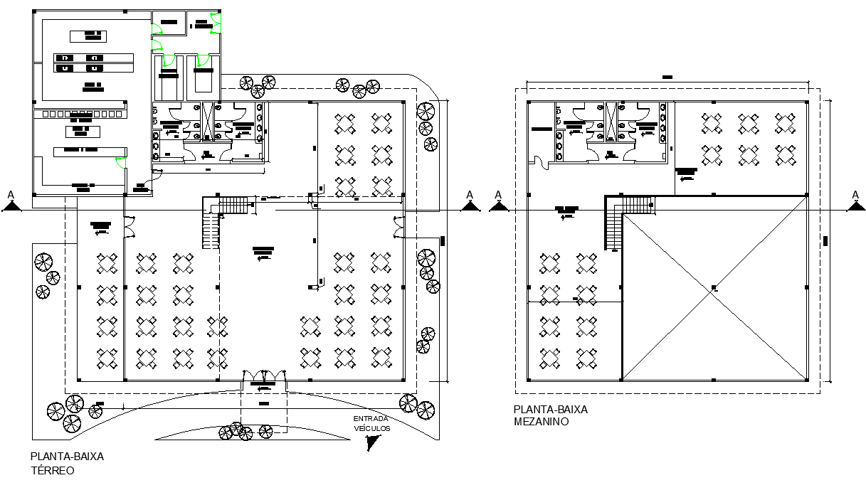 Ground floor and terrace plan Restaurant plan detail dwg file